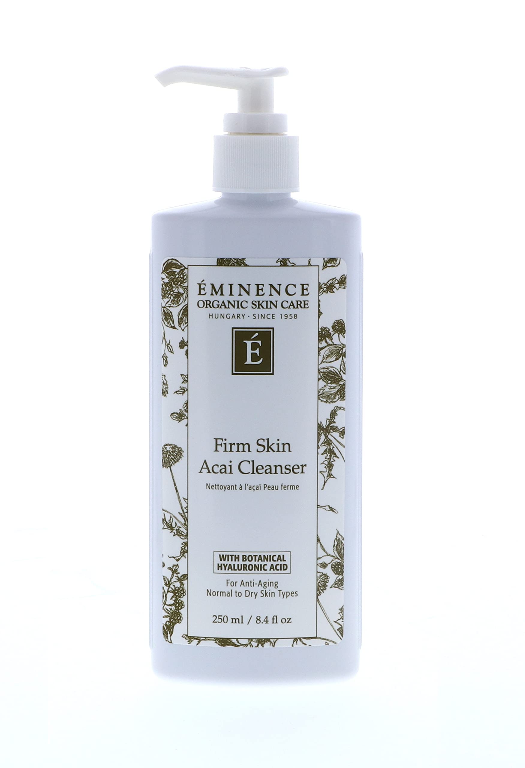 Eminence Firm Skin Acai Cleanser bottle showing creamy formula for gentle cleansing and hydration
