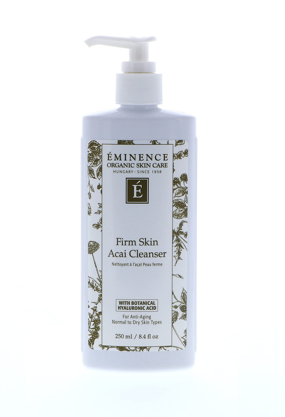 Eminence Firm Skin Acai Cleanser bottle showing creamy formula for gentle cleansing and hydration