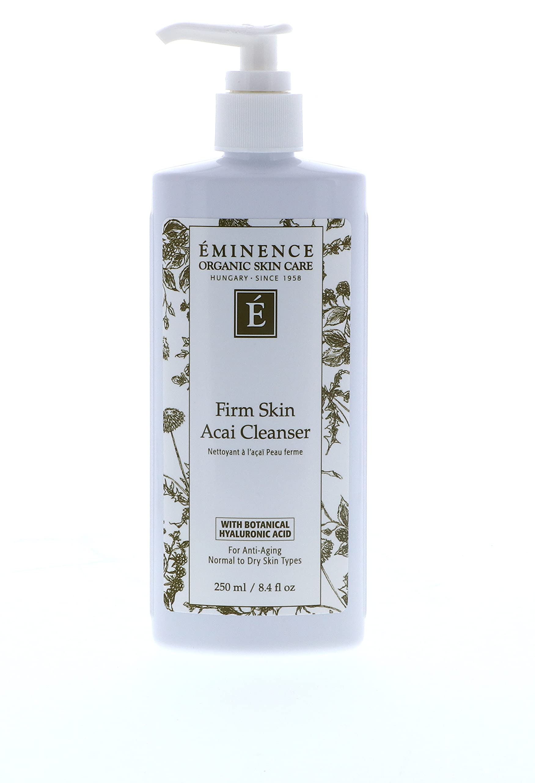 Eminence Firm Skin Acai Cleanser label detail highlights key benefits