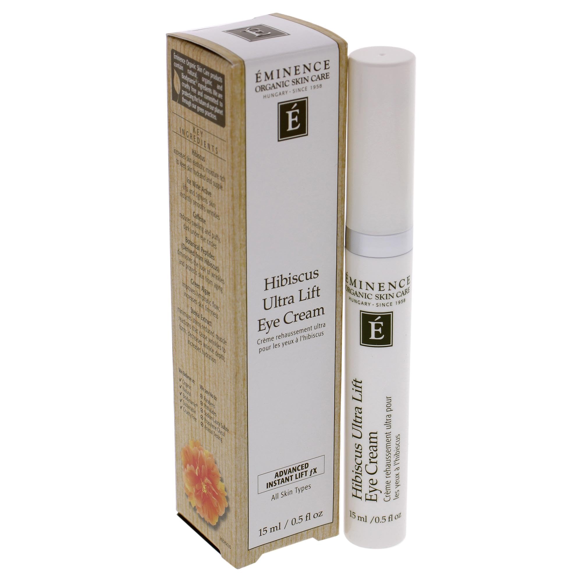 Applying Eminence Hibiscus Ultra Lift Eye Cream for daytime eye care
