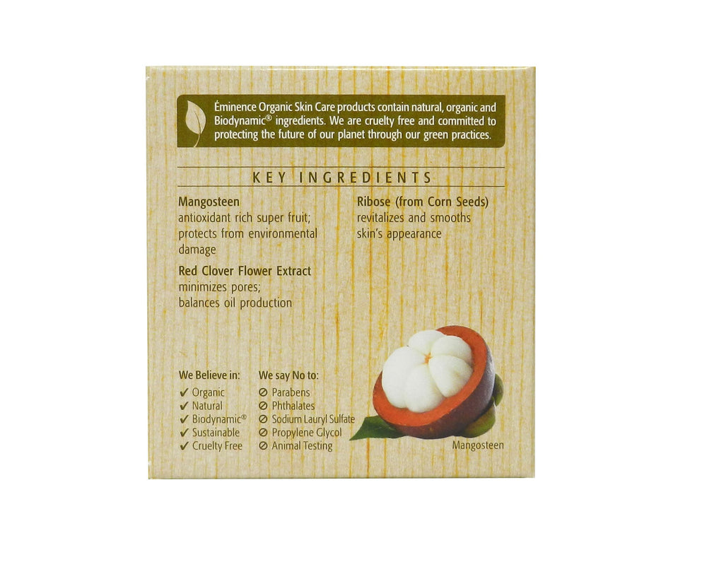 Eminence Mangosteen Gel Moisturizer application shot illustrates quick absorption and velvety soft skin.