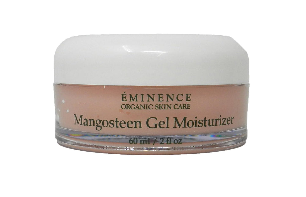 Eminence Mangosteen Gel Moisturizer bottle reveals a matte, hydrated complexion.