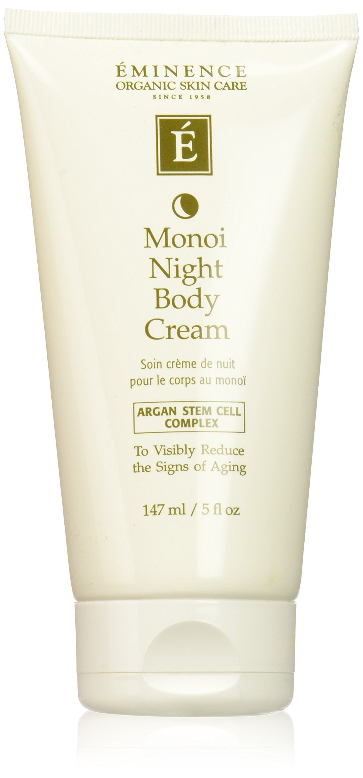 Eminence Monoi Age Corrective Night Body Cream jar closeup highlighting rich overnight hydration