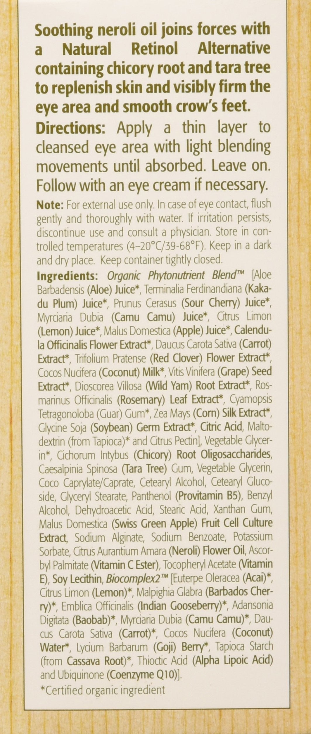 Eminence neroli-age-corrective-eye-serum-coconut-water highlights hydration and balanced skin pH for comfort.