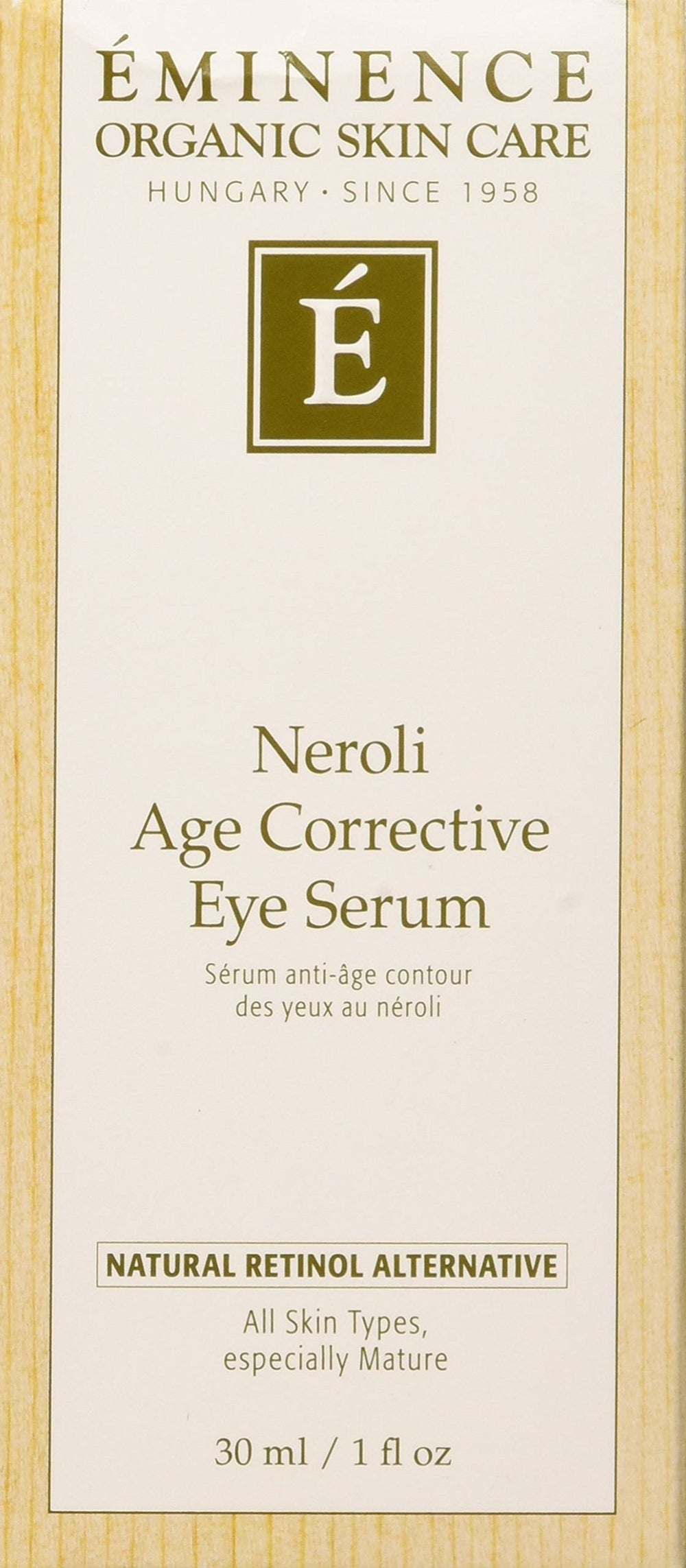 Eminence neroli-age-corrective-eye-serum-packaging highlights premium, travel-friendly container for skincare routines.