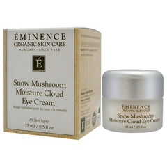 Eminence Organic Snow Mushroom Eye Cream packaging opens to reveal lush revitalizing formula