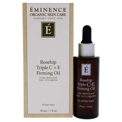 Eminence Rosehip Triple C+e Firming Oil bottle showing hydrating formulation for all skin types