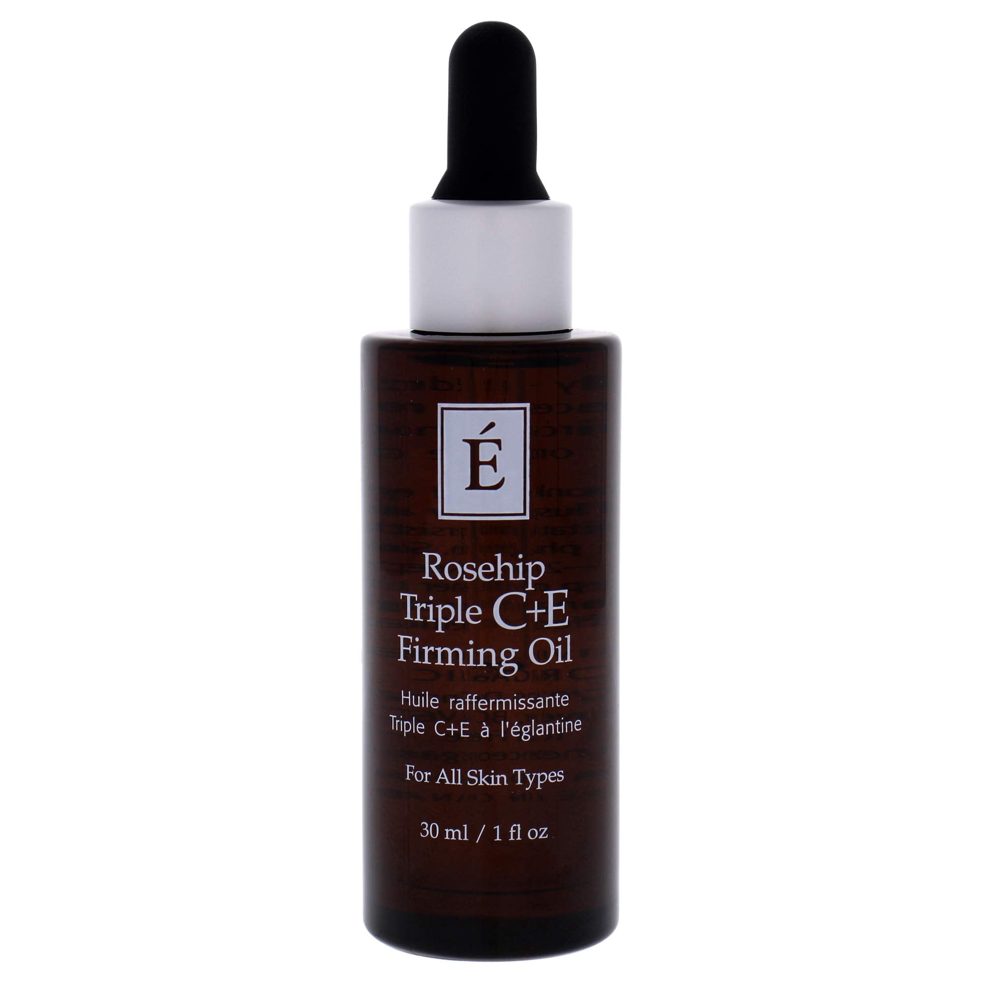 Eminence Rosehip Triple C+e oil dropper application highlighting lightweight hydration and protection