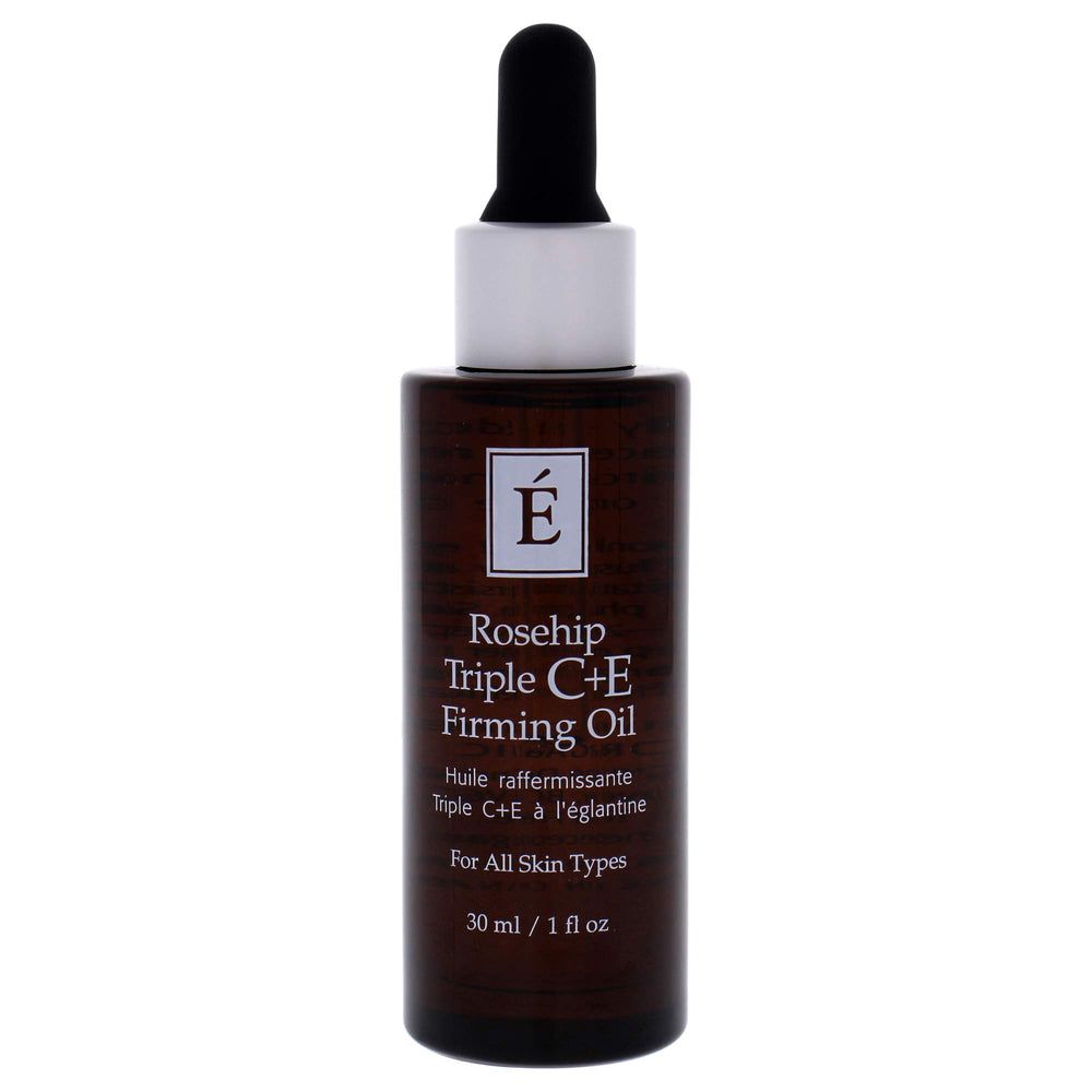 Eminence Rosehip Triple C+e oil dropper application highlighting lightweight hydration and protection