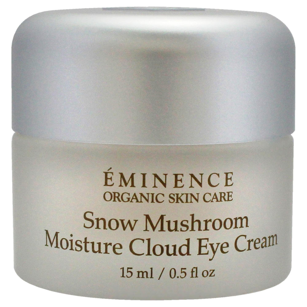 Eminence Snow Mushroom Eye Cream application shows light fluffy texture for quick absorption