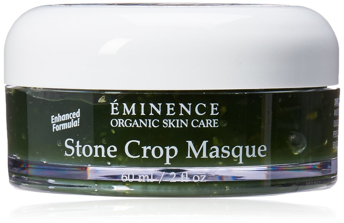 Eminence Stone Crop Masque jar demonstrates nourishing hydration for balanced skin.