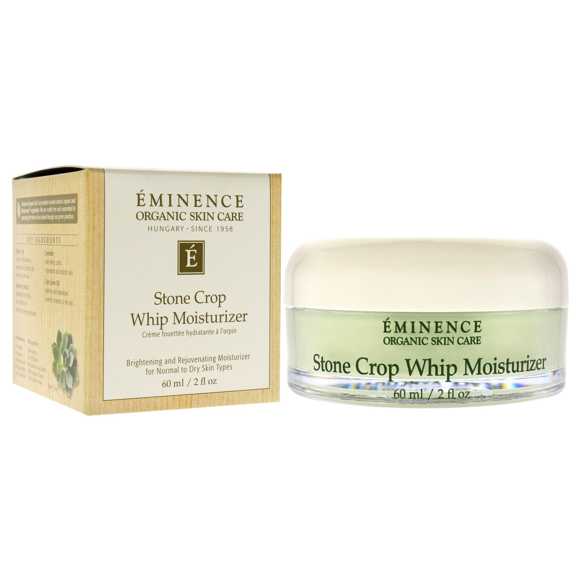Eminence Stone Crop Whip application on face demonstrates smoothing, nourishing benefits during routine skincare.
