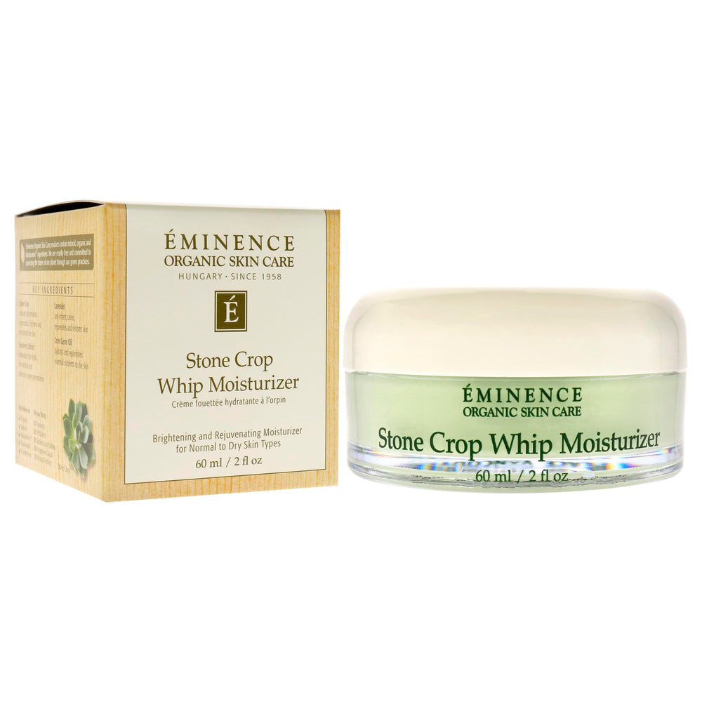Eminence Stone Crop Whip application on face demonstrates smoothing, nourishing benefits during routine skincare.