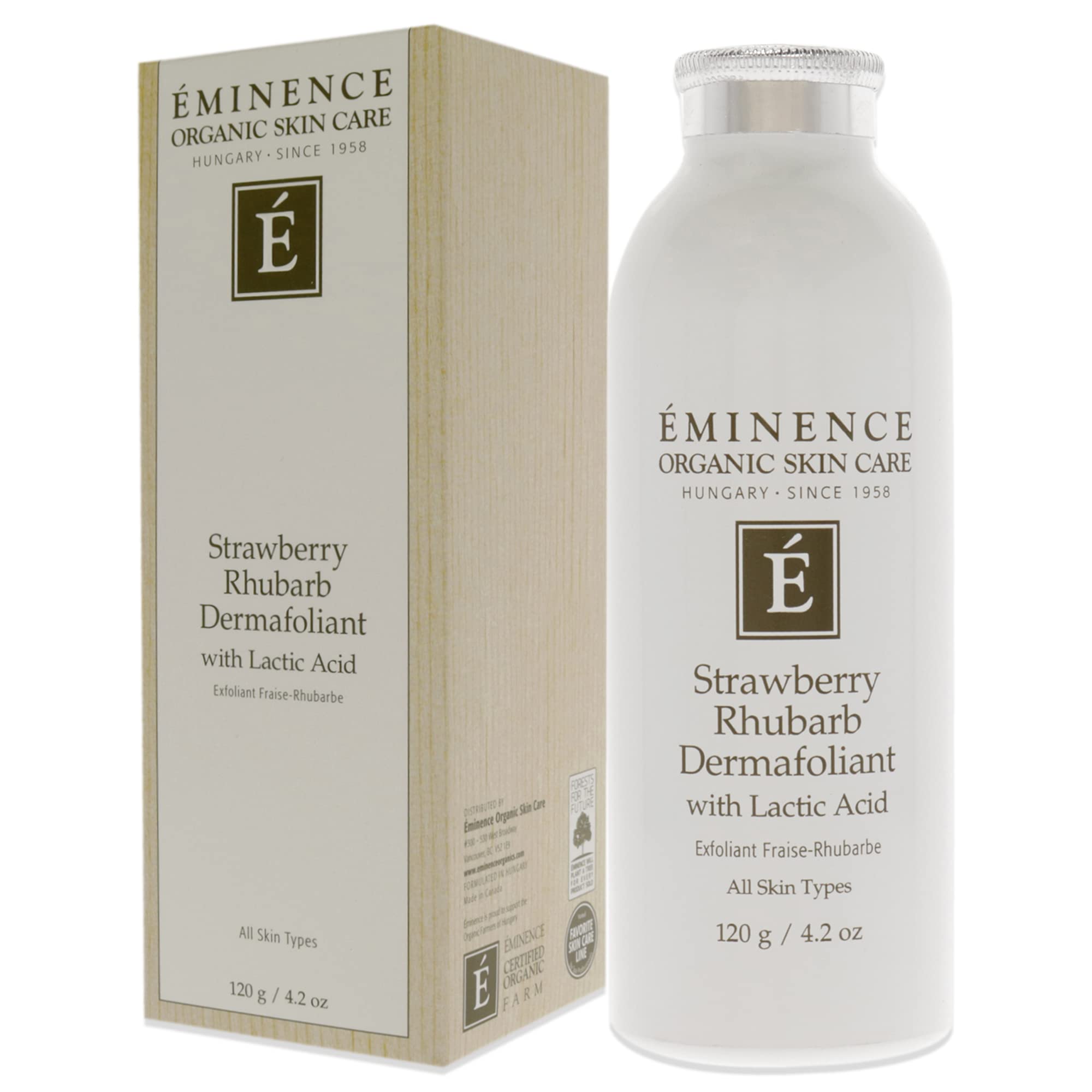 Eminence Strawberry Rhubarb Dermafoliant rinse-off demonstrates cleansing action for refreshed skin.