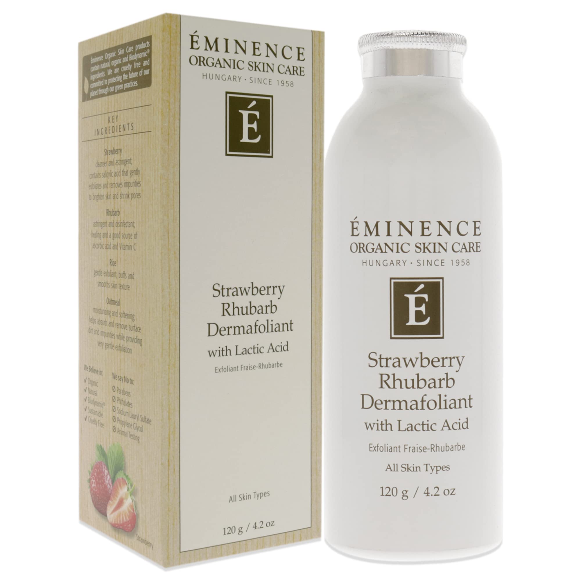 Eminence Strawberry Rhubarb Dermafoliant water-activation demonstrates gentle, water-activated exfoliation.