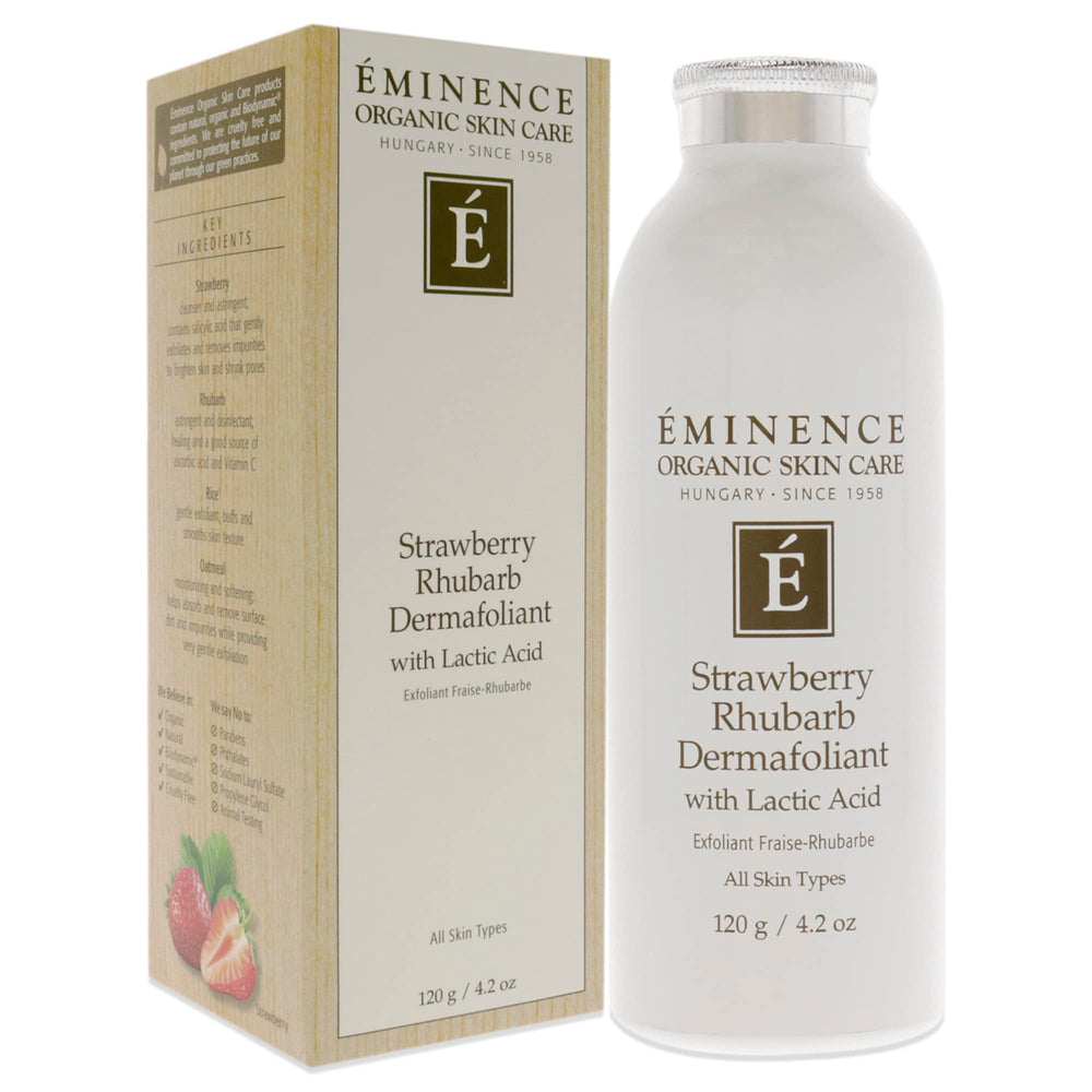 Eminence Strawberry Rhubarb Dermafoliant water-activation demonstrates gentle, water-activated exfoliation.