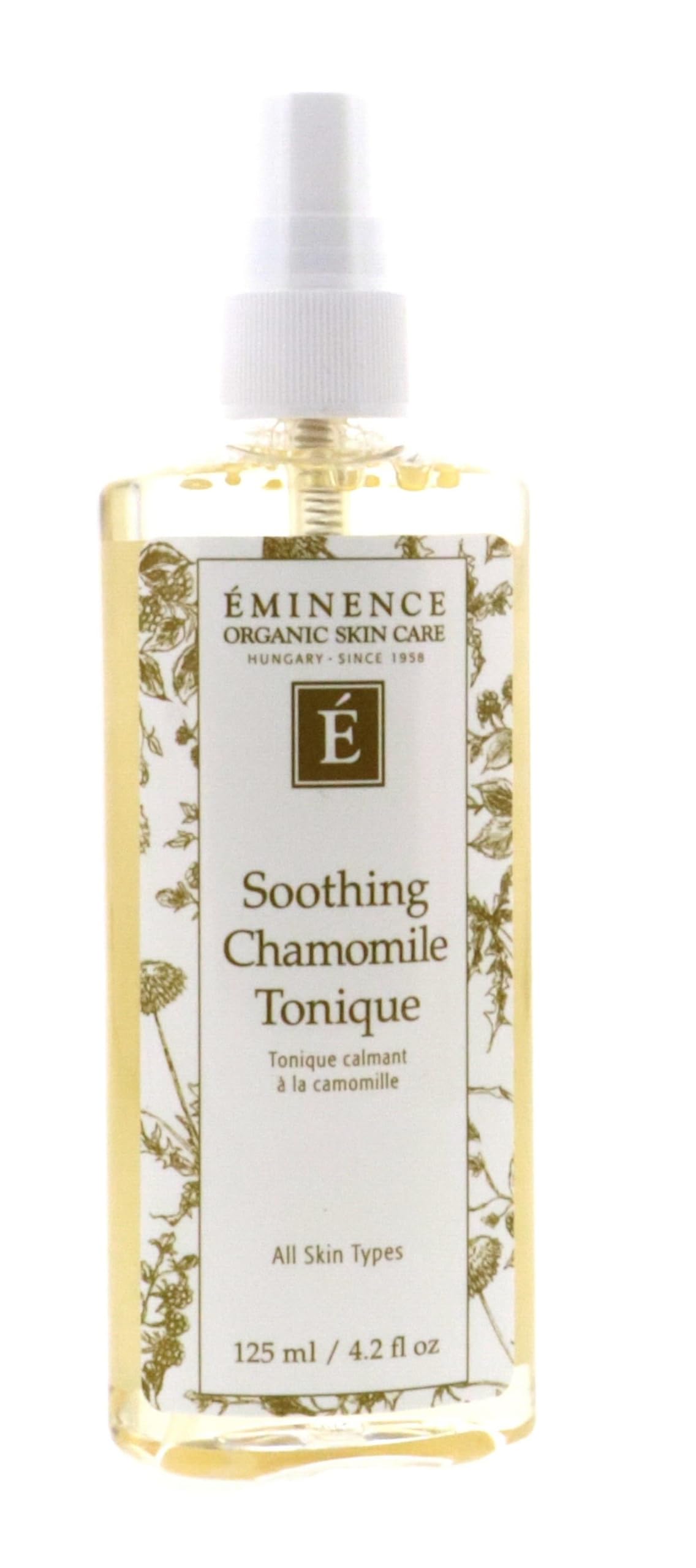 Eminence Soothing Chamomile Tonique cotton pad application for soothing hydration