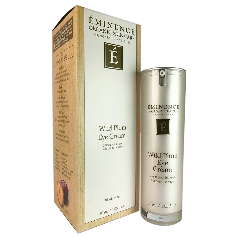 Eminence Wild Plum Eye Cream closeup jar demonstrating nourishing hydration and brightening potential