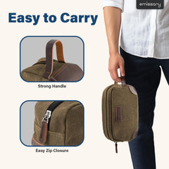 Emissary leather canvas Dopp kit close-up shows durable PU trim