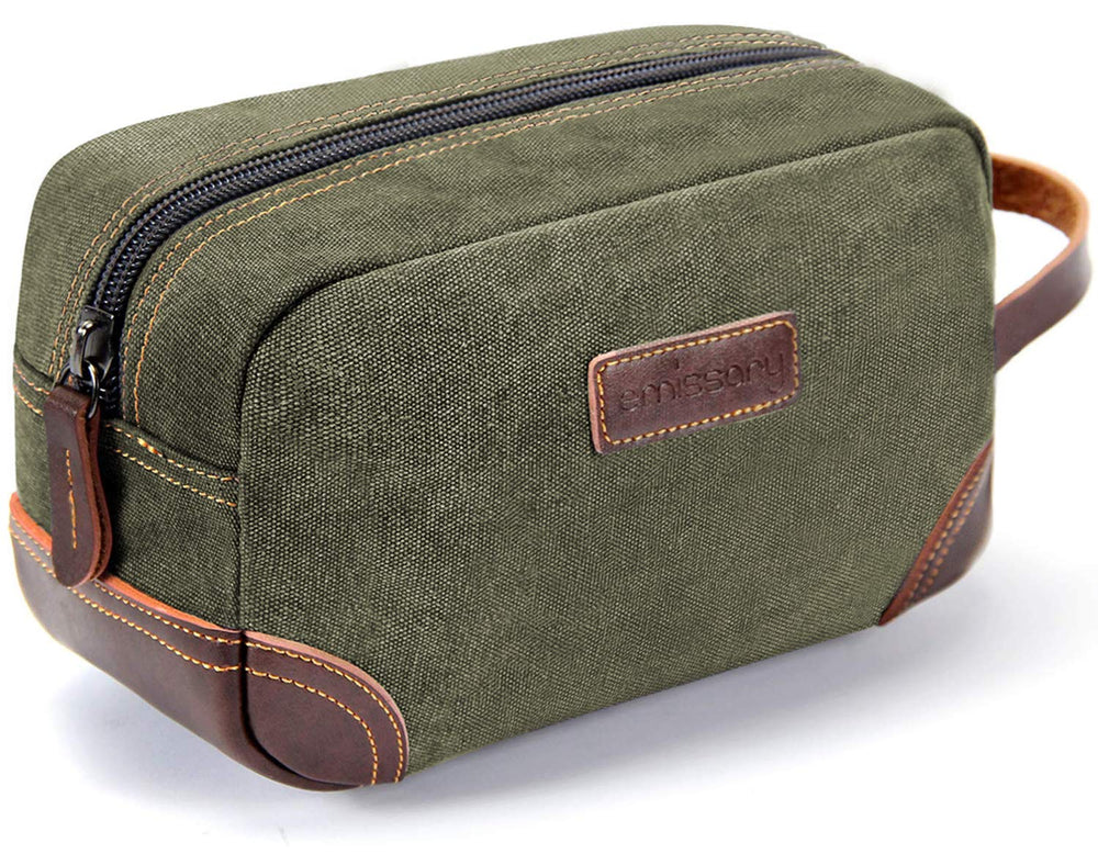 Emissary Dopp Kit dark green front view shows sleek travel-ready design for organized packing.