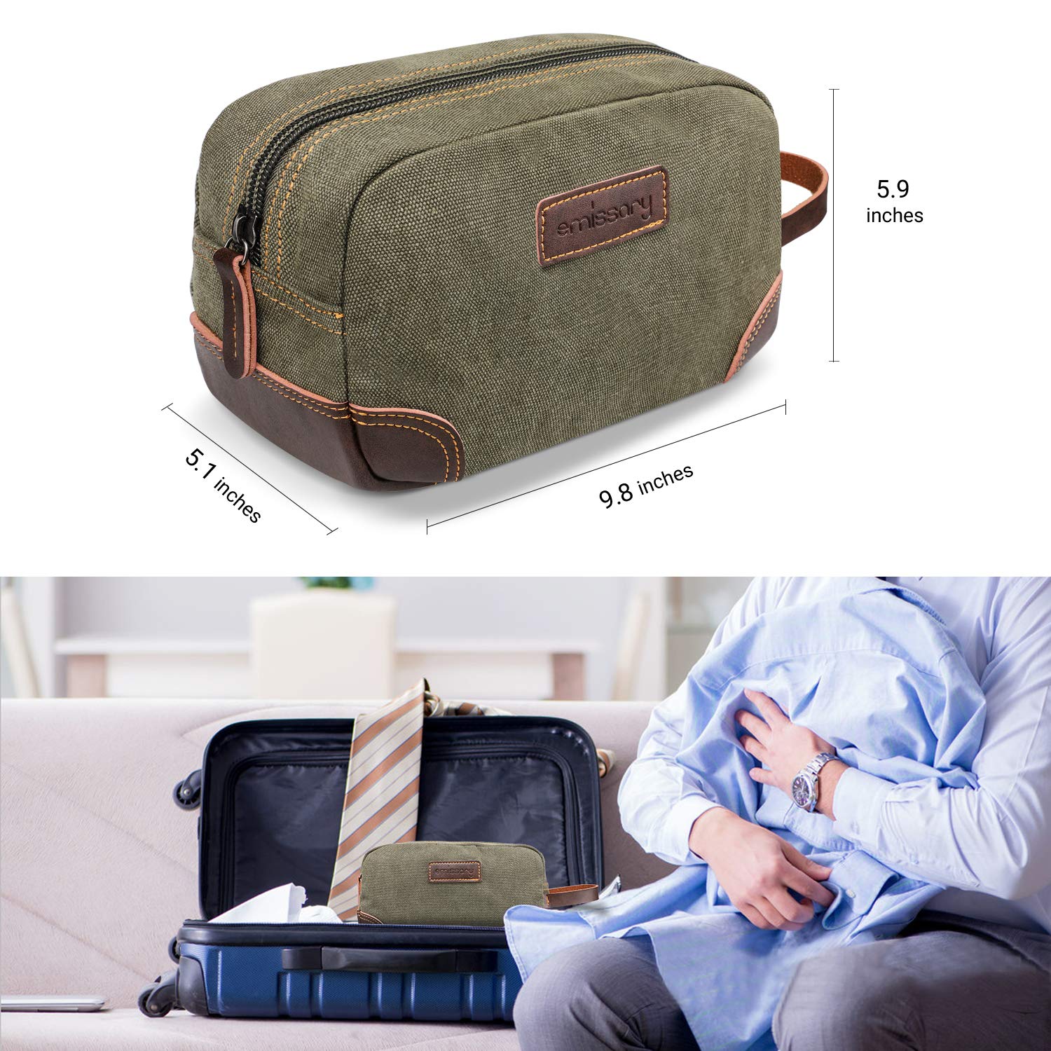 Emissary Dopp Kit open main compartment reveals spacious storage for travel essentials.