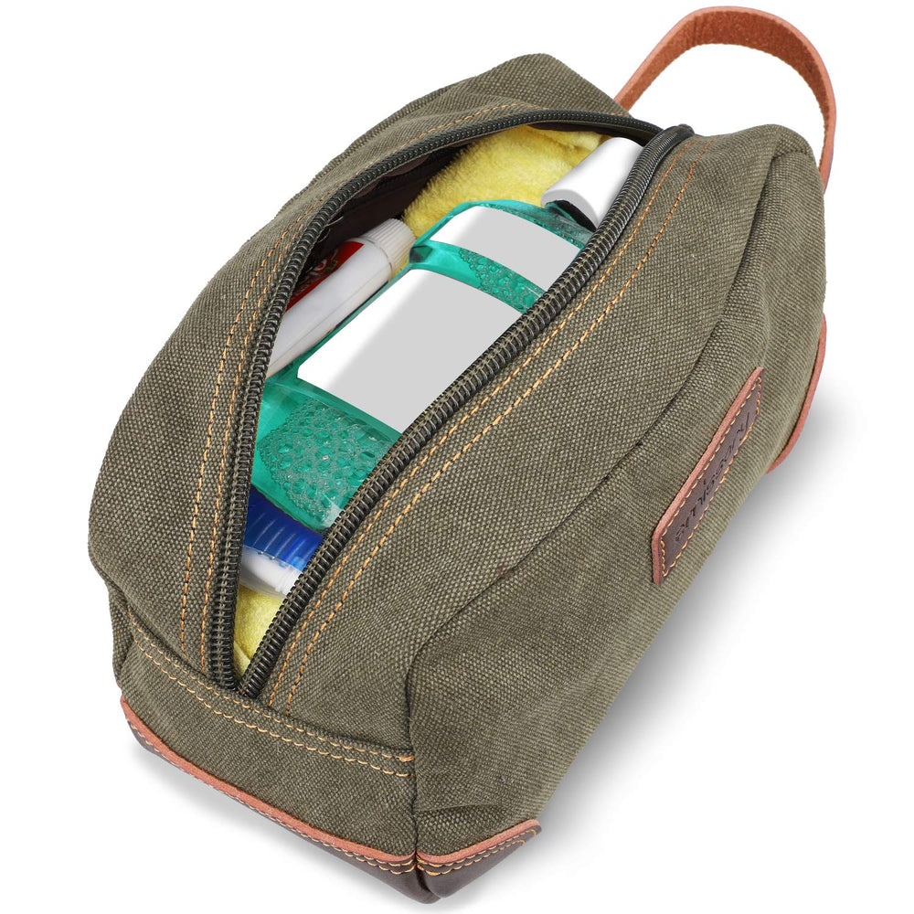 Emissary Dopp Kit PU leather detail underscores durable, water-resistant accents.