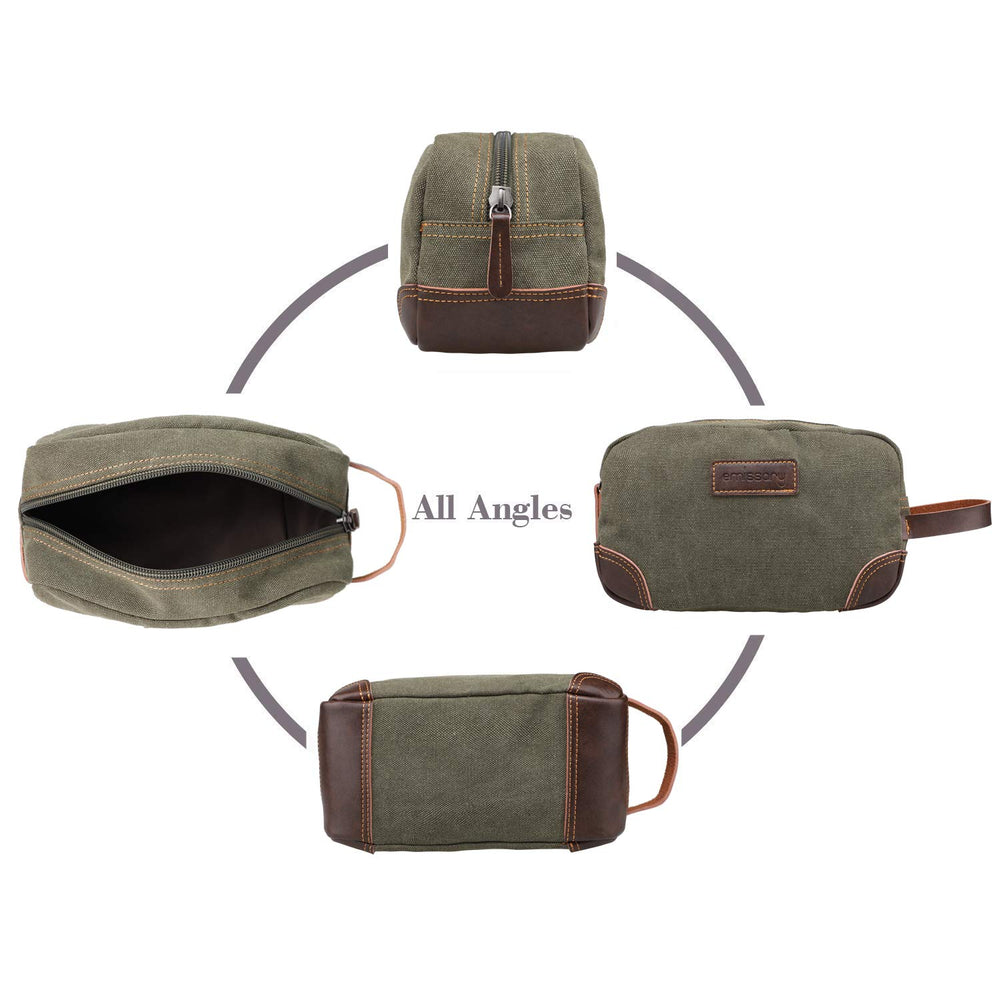 Emissary Dopp Kit with toiletries in luggage evokes organized, stylish travel moments.