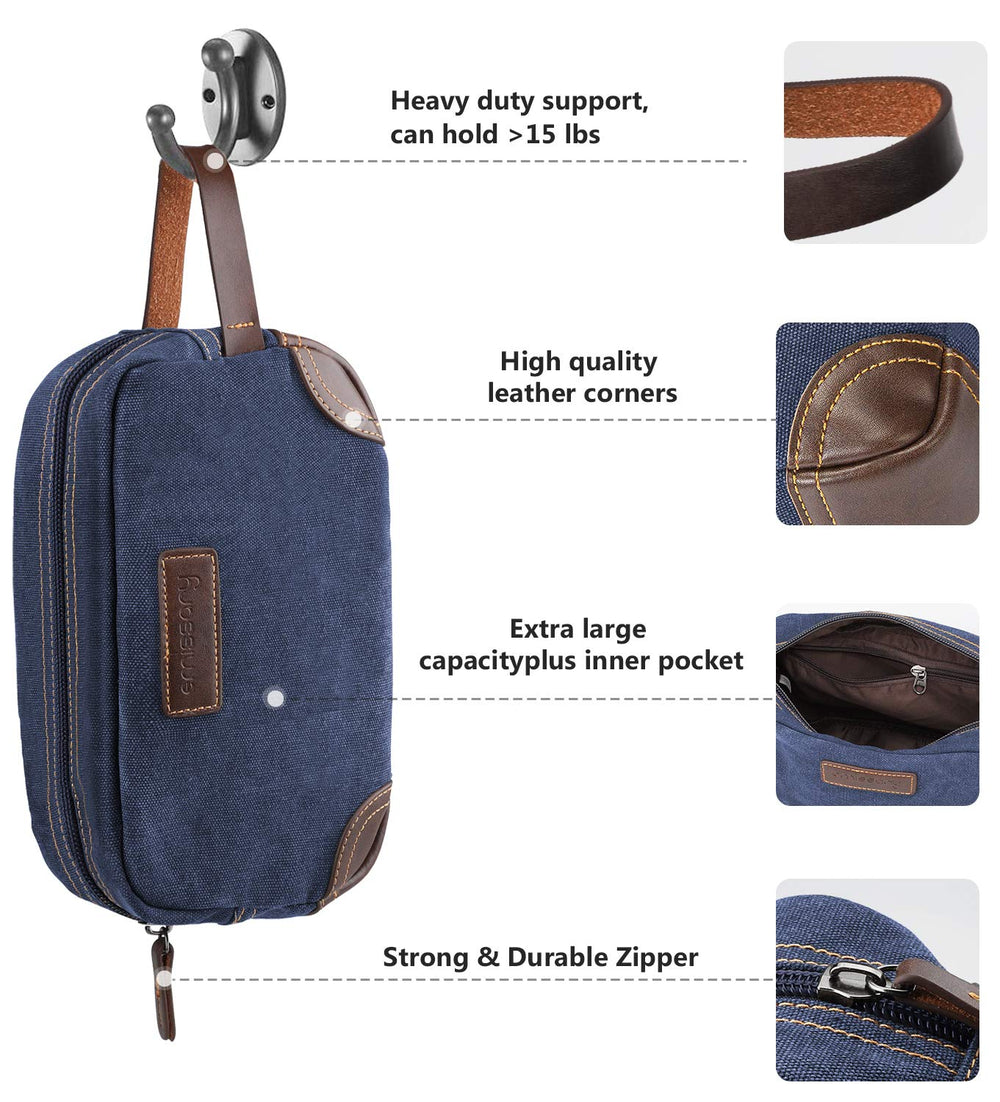 Emissary Dopp kit's water-resistant fabric keeps contents protected in damp hotel bathrooms