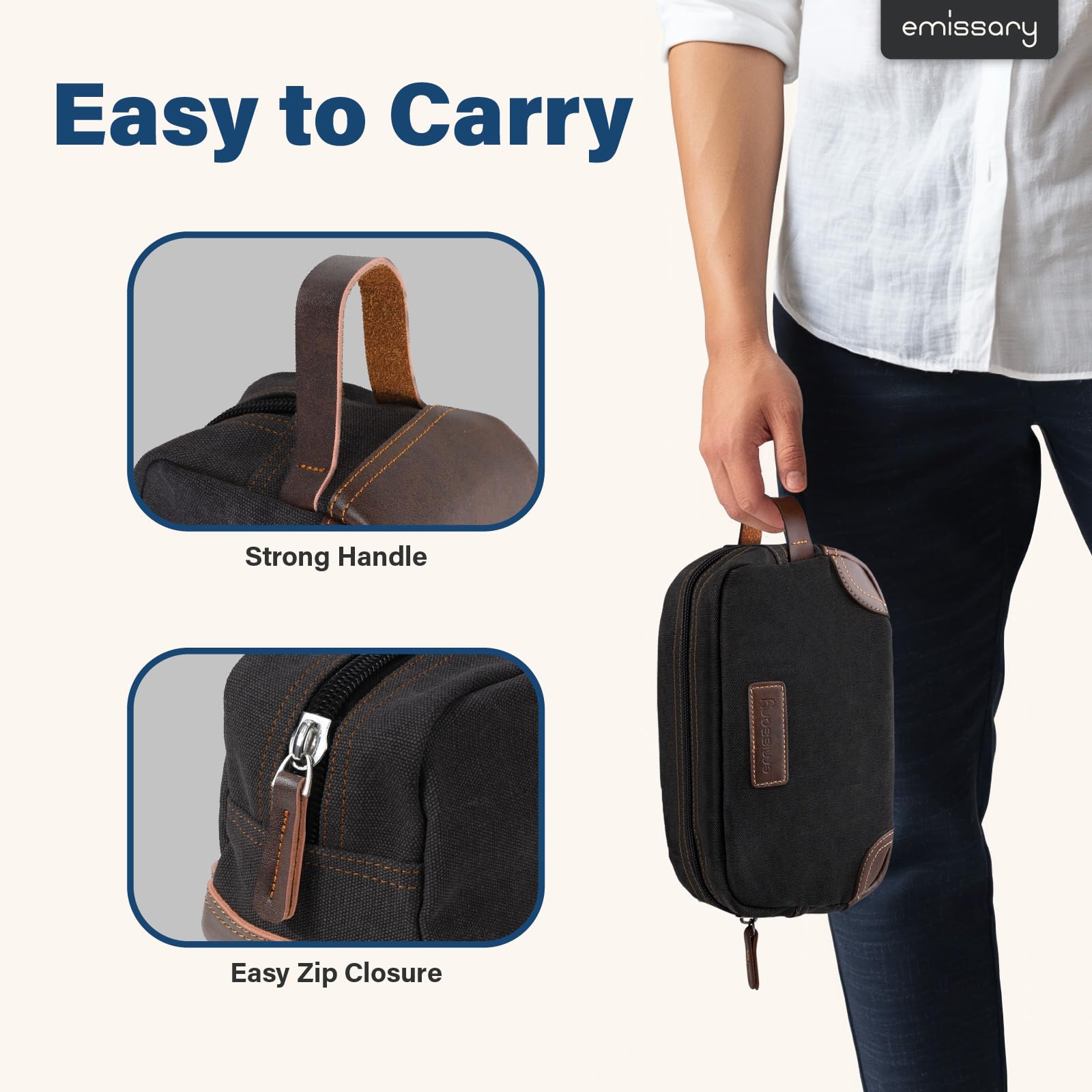 emissary dopp kit travel bag open view indicating easy access to essentials