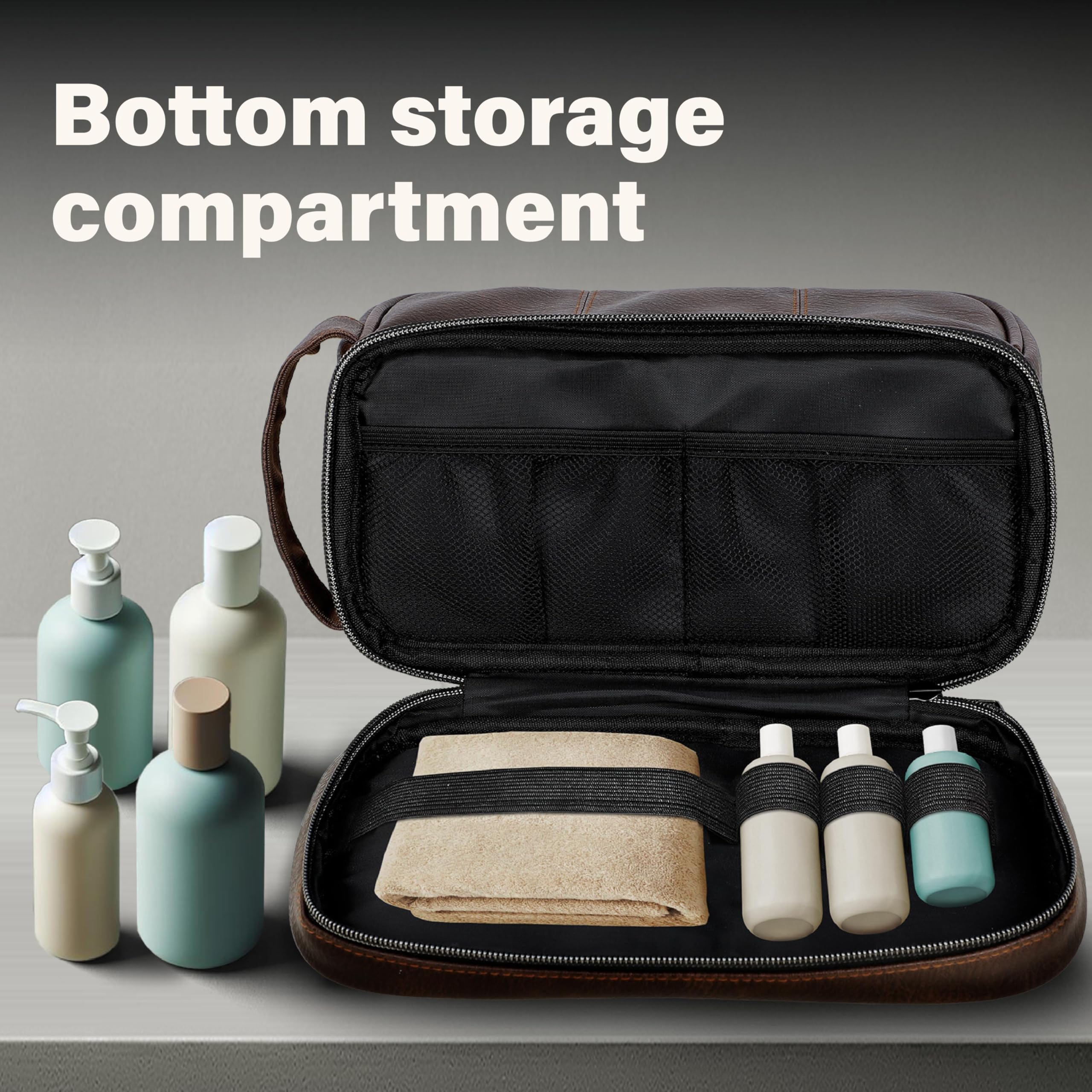 emissary Leather travel toiletry bag interior mesh pockets organize small items