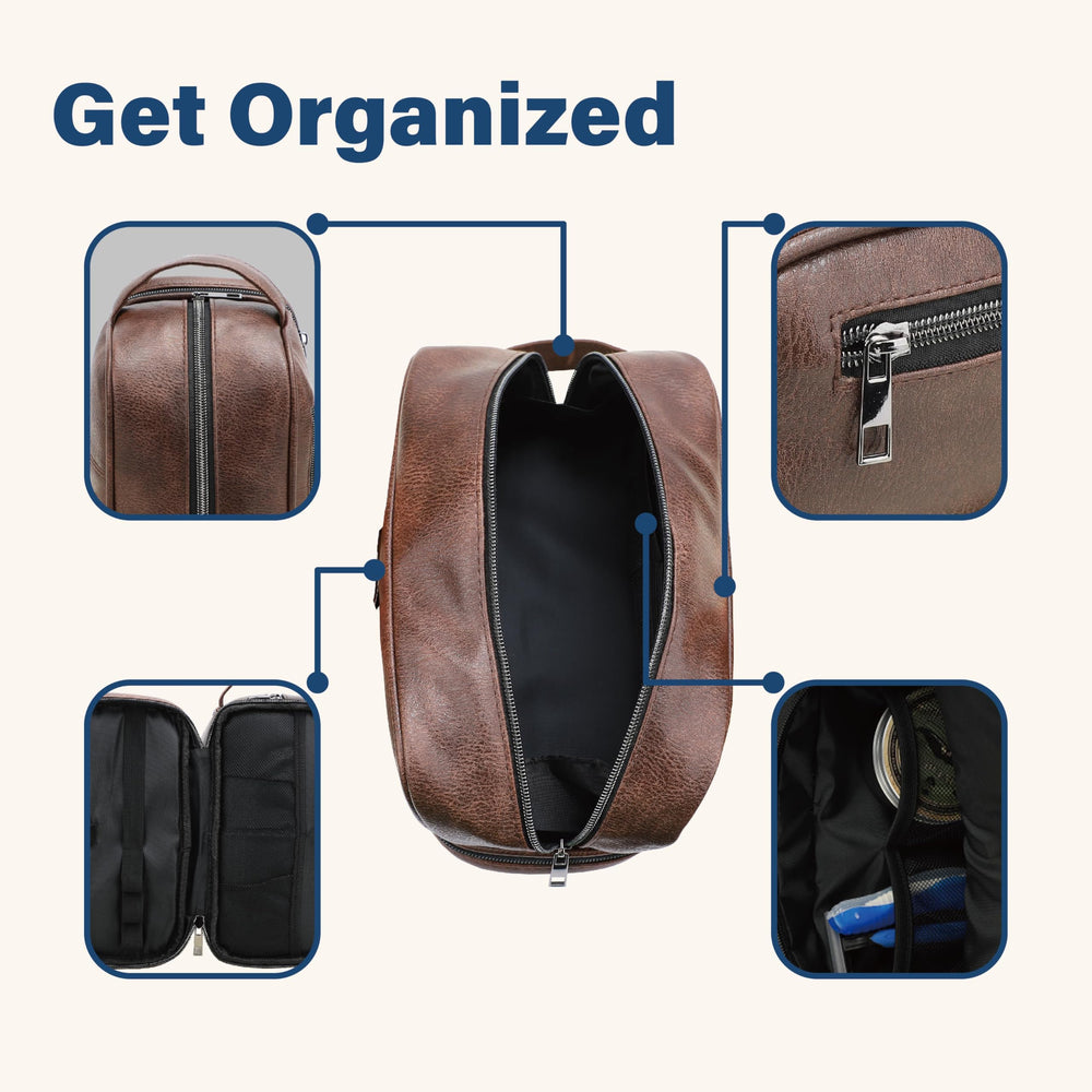 emissary Leather travel toiletry bag versatile use as shaving kit or makeup bag