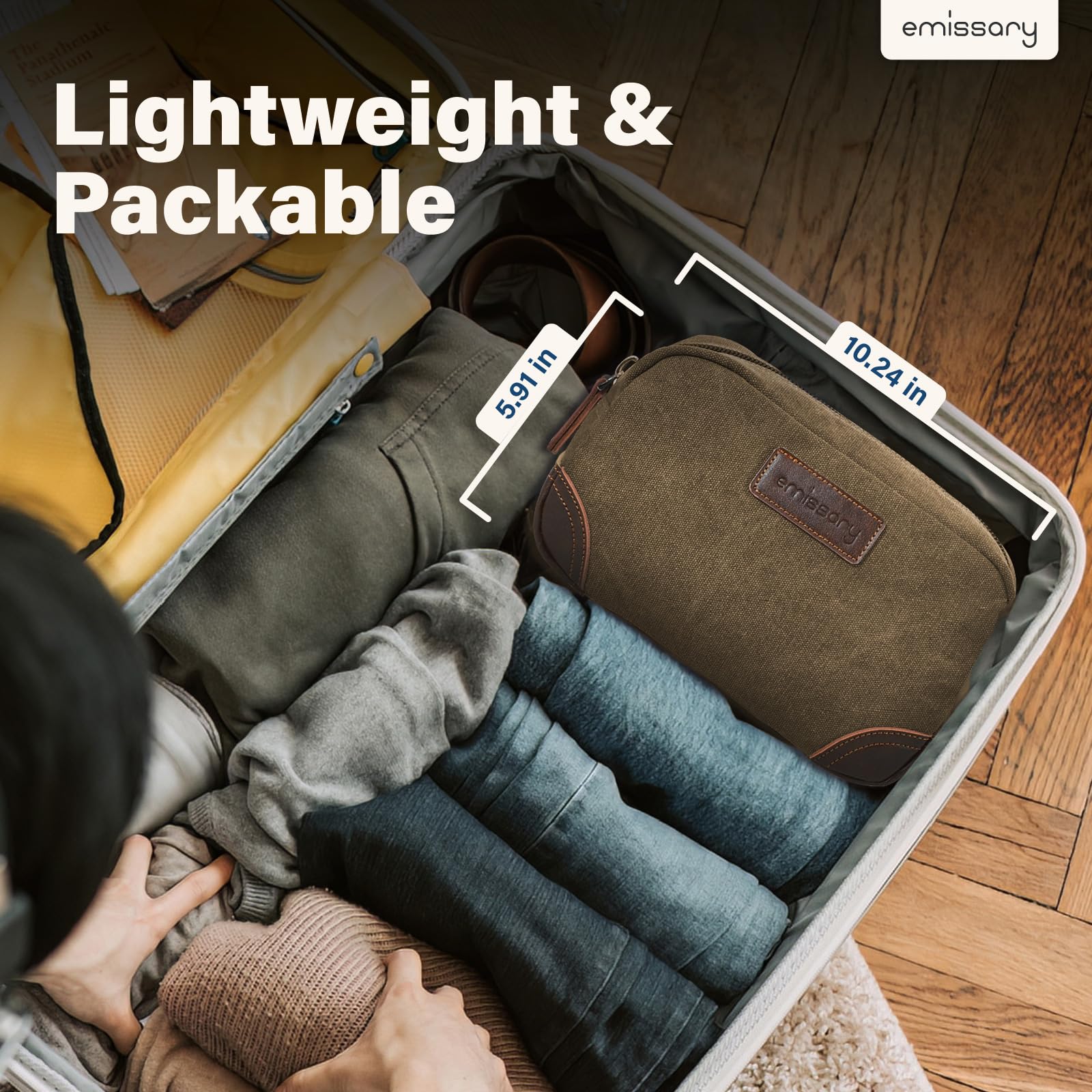 Emissary shaving kit interior pocket view with extra storage