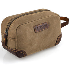 Emissary toiletry bag front view in brown for organized travel storage