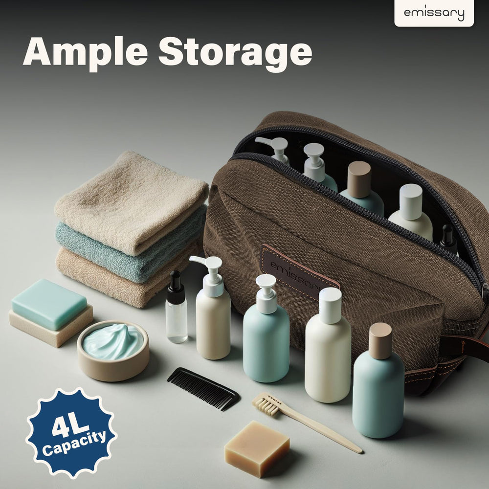 Emissary toiletry bag interior pocket keeps small items accessible.