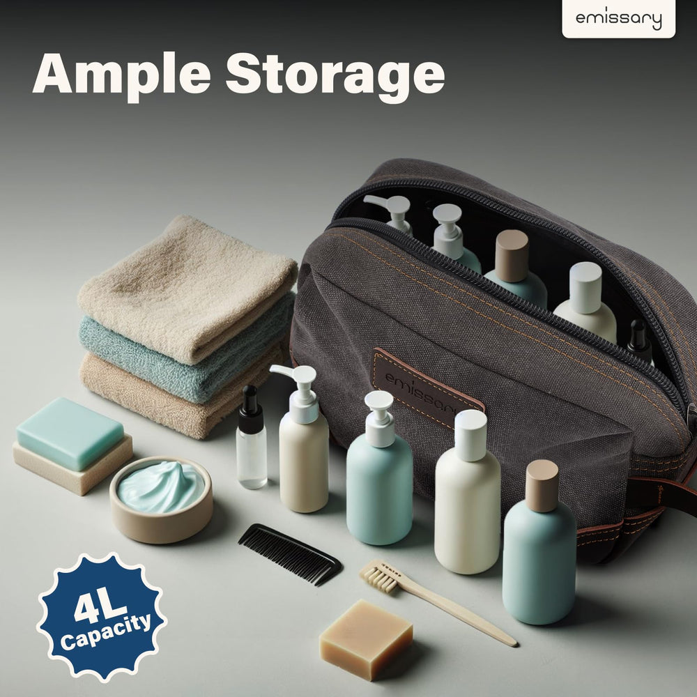 emissary toiletry bag large capacity holds bottles and essentials neatly