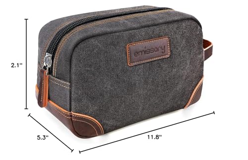 emissary toiletry bag PU leather handle enables easy travel carry