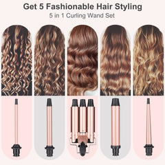 EMOCCI PRO 3-barrel ceramic curling iron highlights quick, uniform heat for smooth waves.