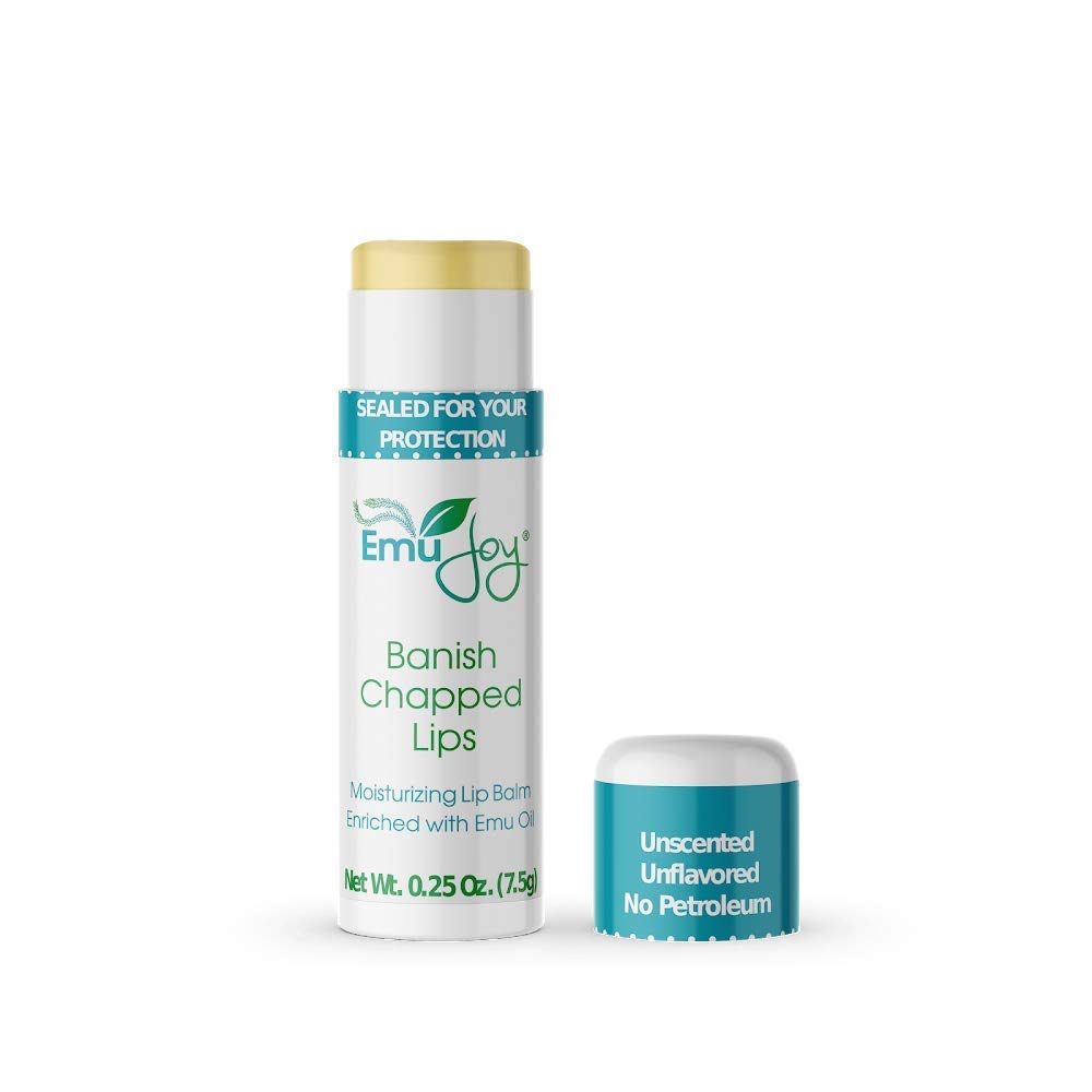 Emu Joy lip balm pocket-tube closed provides portable hydration and wind protection.
