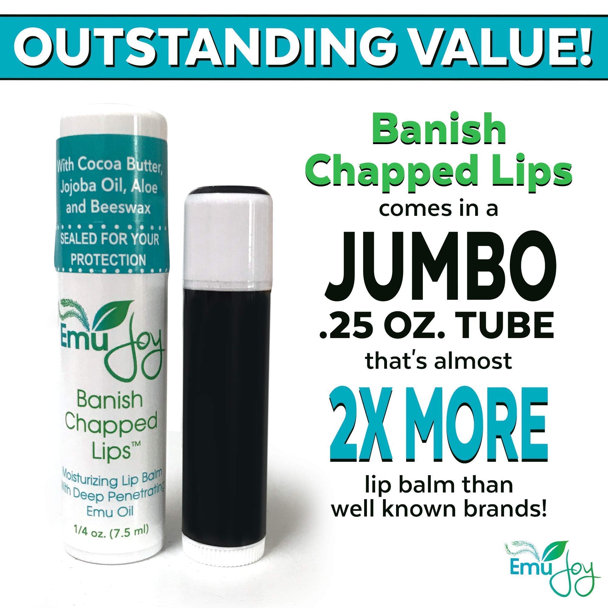 Emu Joy lip balm pocket-tube open shows easy application for on-the-go moisture.