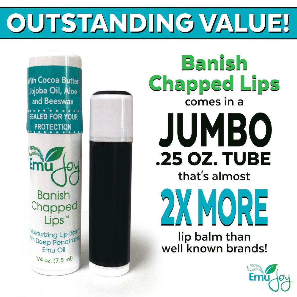 Emu Joy lip balm pocket-tube open shows easy application for on-the-go moisture.
