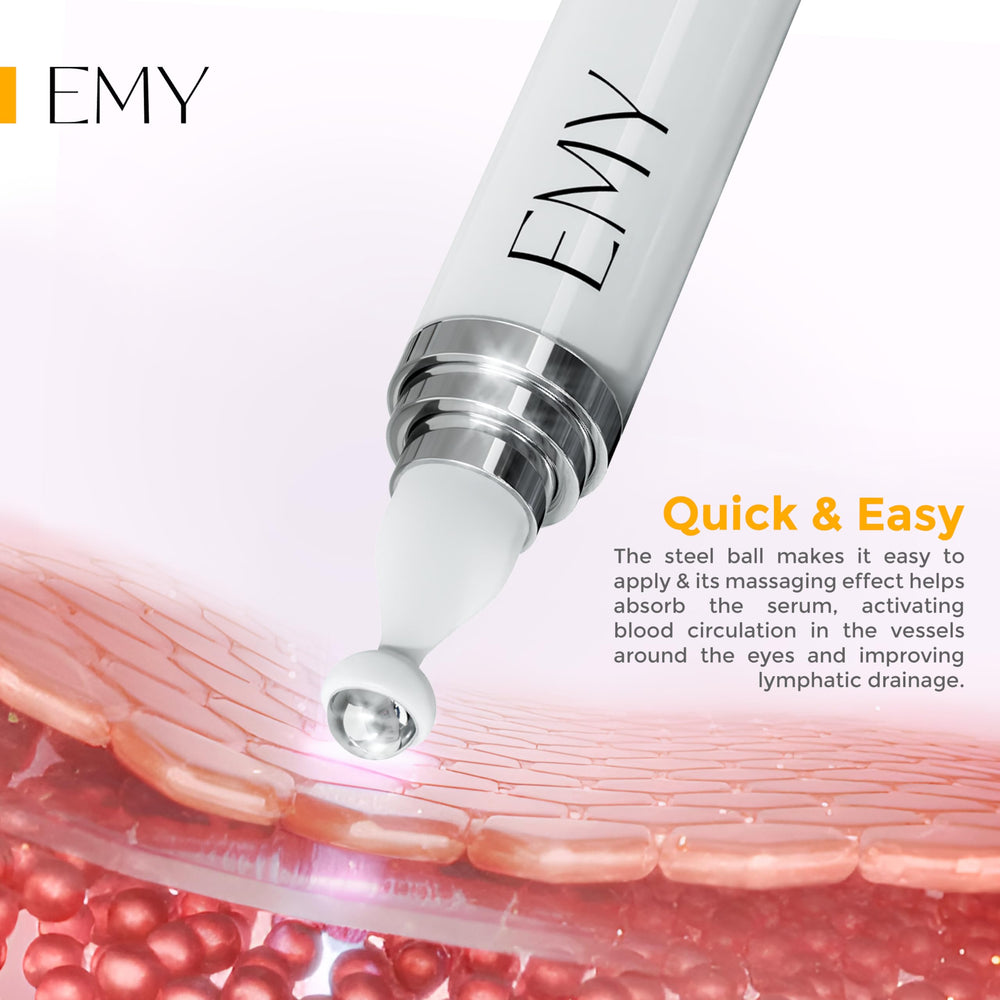 EMY Eye Roller Serum gentle formula illustrated for all skin types and sensitive skin.