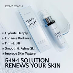 EnaSkin serum-pump close-up emphasizes easy day-night use for brightening