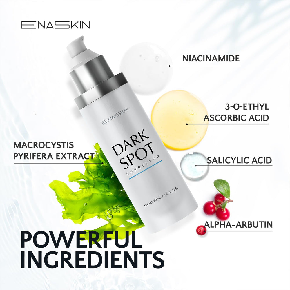 EnaSkin serum texture swirl highlights light hydration and fast absorption.