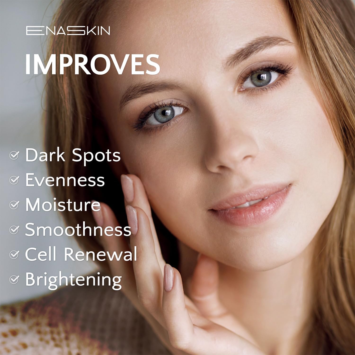 Close-up texture of EnaSkin Dark Spot Serum showing lightweight hydration.