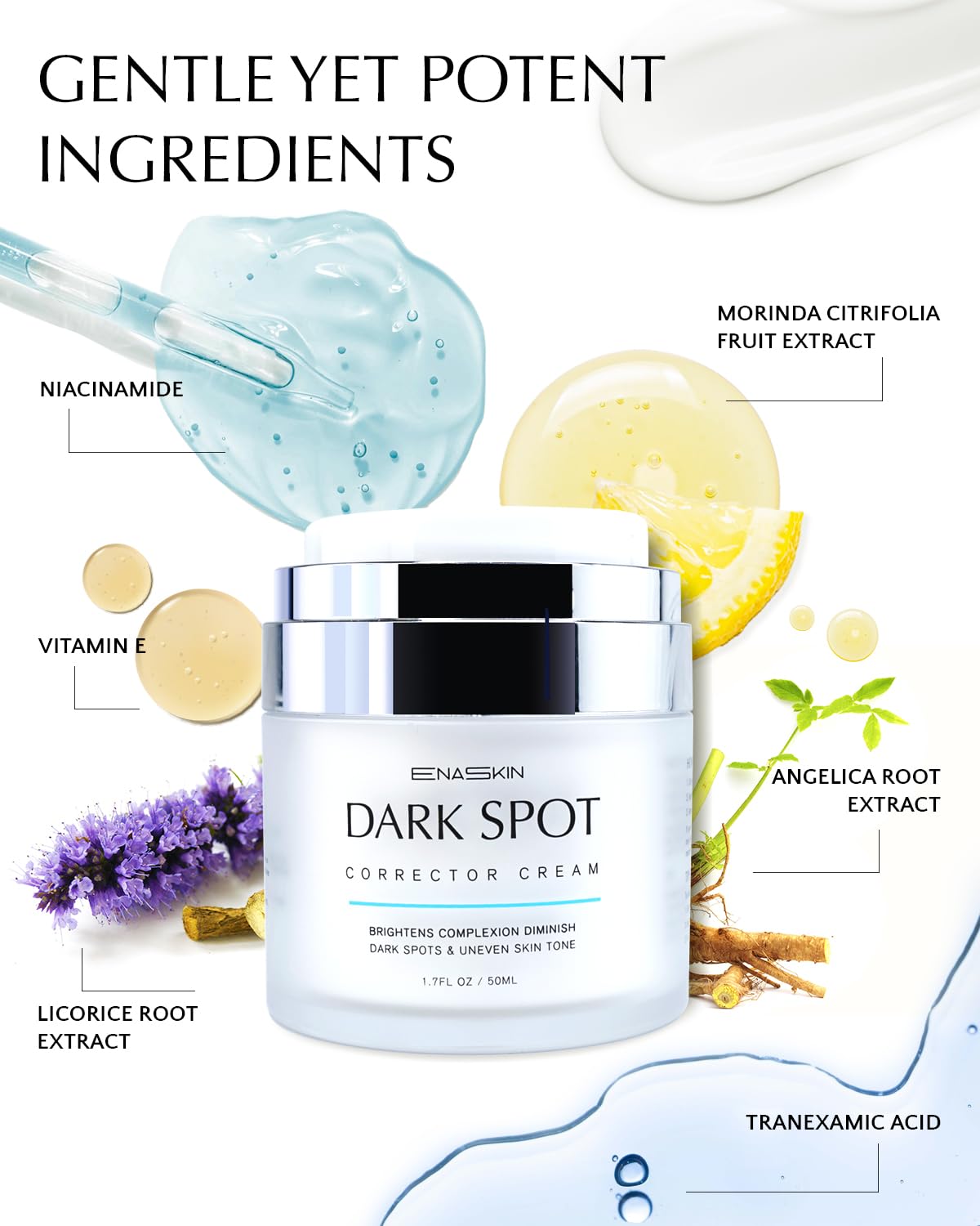 EnaSkin Niacinamide and alpha-arbutin close-up highlighting brightening formula.