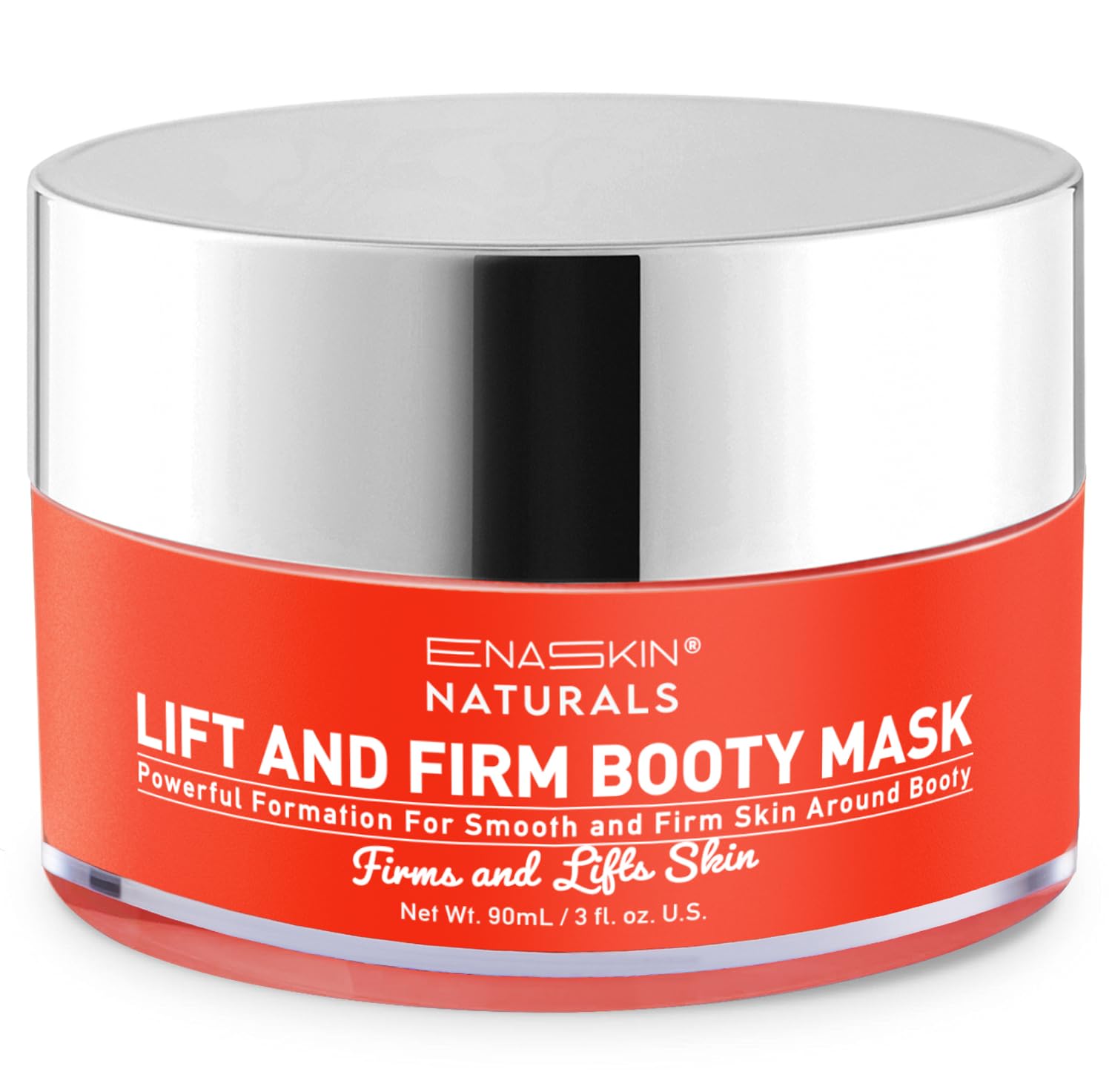 Enaskin Naturals anti-cellulite 3D thermal tightening bottle demonstrates warming lift for thighs and belly.
