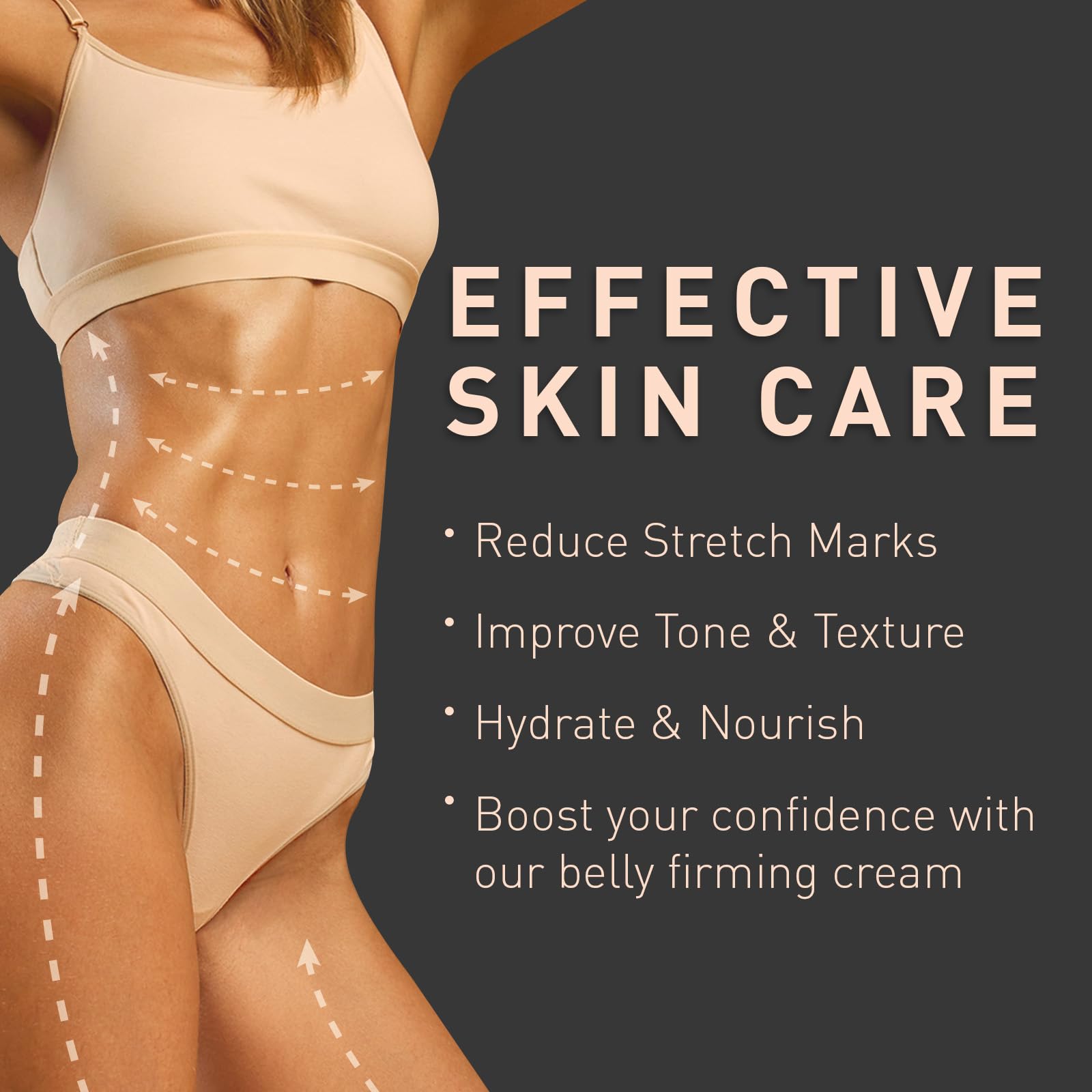 Stomach and thighs treated with Enaskin Naturals Belly Firming Cream for targeted tightening