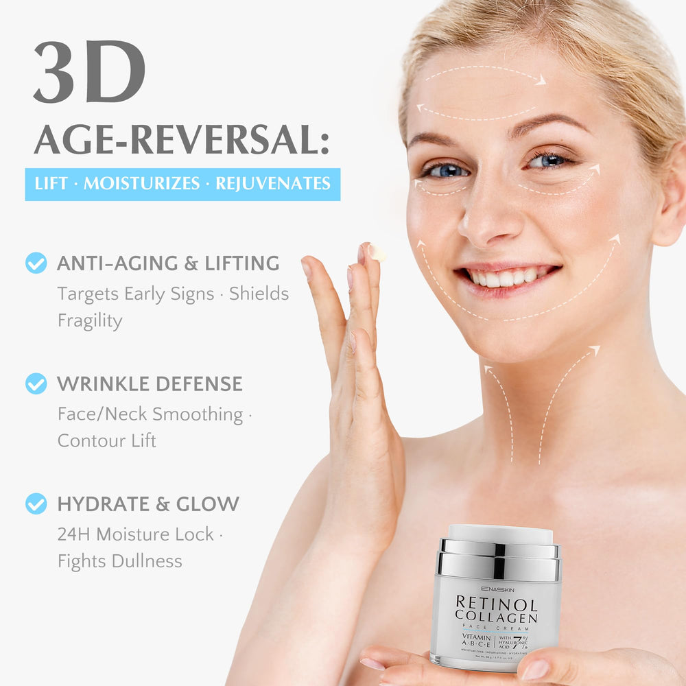 EnaSkin Retinol Collagen Face Cream jar closeup highlights rich hydrating cream