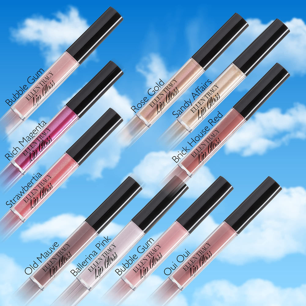 Enchante Ellen Tracy lip gloss swatches display highlighting diverse shade range for every mood