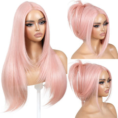 ENCOUNTERU light pink wig with bangs middle part for versatile everyday styling